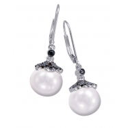 Picture of Alesandro Menegati Sterling Silver Black Diamonds and Pearl Earrings