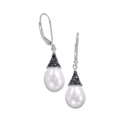Picture of Alesandro Menegati Sterling Silver Black Diamonds and Pearl Earrings
