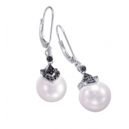 Picture of Alesandro Menegati Sterling Silver Black Diamonds and Pearl Earrings