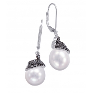 Picture of Alesandro Menegati Sterling Silver Black Diamonds and Pearl Earrings