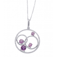Picture of Alesandro Menegati Sterling Silver Circle Pendant Necklace with Diamonds and Amethysts