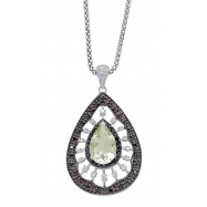 Picture of Alesandro Menegati Sterling Silver Necklace with White and Black Diamonds and Green Amethyst