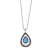 Picture of Alesandro Menegati Sterling Silver Necklace with Black and White Diamonds and Blue Topaz