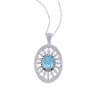 Alesandro Menegati Sterling Silver Oval Pendant Necklace with Diamonds and Blue Topaz