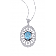 Picture of Alesandro Menegati Sterling Silver Oval Pendant Necklace with Diamonds and Blue Topaz