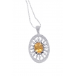 Alesandro Menegati Sterling Silver Oval Pendant Necklace with Diamonds and Large Citrine