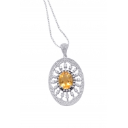 Picture of Alesandro Menegati Sterling Silver Oval Pendant Necklace with Diamonds and Large Citrine