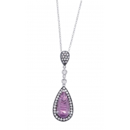 Picture of Alesandro Menegati Sterling Silver Pendant Necklace with Black and White Diamonds and Amethyst