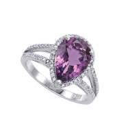 Picture of Alesandro Menegati Sterling Silver Ring with Diamonds and Amethyst