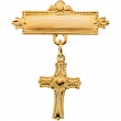 14K Yellow Gold Cross With Heart Baptismal Pin