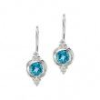 Sterling Silver Pair Swiss Blue Topaz & Cubic Zirconia Earring