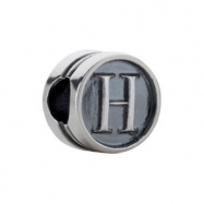 Picture of Sterling Silver H Kera Alphabet Cylinder Bead Ring Size 6