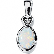 Picture of 14K White Gold Genuine Opal And Diamond Pendant