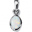 14K White Gold Genuine Opal And Diamond Pendant