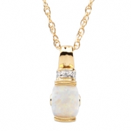 Picture of 14K Yellow Gold Cabochon Genuine Opal Pink Tourmaline & Diamond Pendant