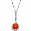 14K White Gold Genuine Mexican Fire Opal And Diamond Pendant