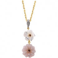 Picture of 14K Yellow Gold Genuine Pink Touramline Mother Of Pearl And Diamond Pendant On 18 Solid Rope Chain""