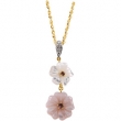 14K Yellow Gold Genuine Pink Touramline Mother Of Pearl And Diamond Pendant On 18 Solid Rope Chain""