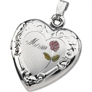 Picture of Sterling Silver Tri Color Mom Heart Shaped Locket