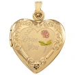 14K Yellow Gold Tri Color I Love You Heart Shaped Locket