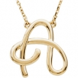 14K A 16"" Yellow Gold Fashion Script Initial Necklace