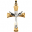 14K Yellow White Gold Two Tone Christ Is Risen Crucifix Pendant