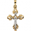 14K Yellow White Gold Two Tone Crucifix Pendant