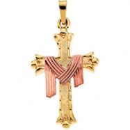 Picture of 14K Yellow Gold Cross Pendant With Robe Rose