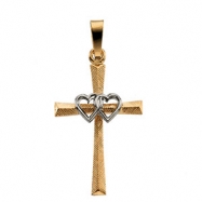 Picture of 14K Yellow White Gold Two Tone Cross Pendant With Double Hearts
