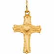 14K Yellow Gold Childs Cross Pendant With Heart