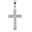 14K White Gold Cross Pendant With Design