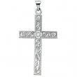 14K White Gold Cross Pendant With Design
