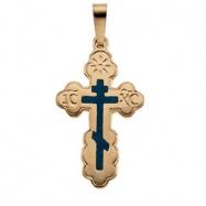 Picture of 14K Yellow Gold Orthodox Cross Pendant With Blue Inlay