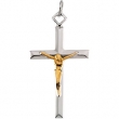 Sterling Yellow Filled Gold Streling Silver & Ygf Two Tone Crucifix Pendant