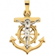 14K Yellow White Gold Two Tone Mariners Cross Pendant