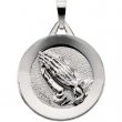 14K White Gold Disc With Praying Hands Pendant