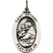 Sterling Silver 23.25X16 Oval St Anthony Pend Medal