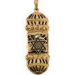 14K Yellow Gold Mezuzah Pendant With White And Blue Emamel