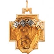 Picture of 14K Yellow Gold Head Of Jesus Crown Cross Pendant With Diamond