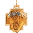 14K Yellow Gold Head Of Jesus Crown Cross Pendant With Diamond