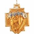 14K Yellow Gold Head Of Jesus Crown Cross Pendant With Diamond