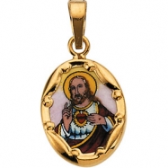 Picture of 14K Yellow Gold Porcelain Sacred Heart Pendant