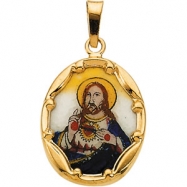 Picture of 14K Yellow Gold Porcelain Sacred Heart Pendant