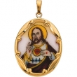14K Yellow Gold Porcelain Sacred Heart Pendant