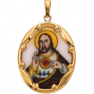 Picture of 14K Yellow Gold Porcelain Sacred Heart Pendant