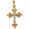 14K Yellow White Gold Two Tone Crucifix Pendant