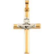 Picture of 14K Yellow White Gold Two Tone Claddagh Cross Pendant