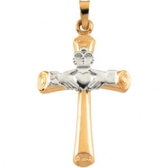 Picture of 14K Yellow White Gold Two Tone Claddagh Cross Pendant