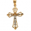 14K Yellow White Gold Two Tone Crucifix Pendant