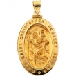 14K Yellow Gold Hollow Oval St. Christopher Medal